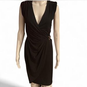 Cache Elegant Black Wrap Midi Dress